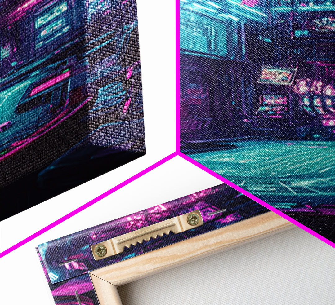 Cyberpunk Neon Casino Poker Room Wall Art, Futuristic Gaming Room Decor, Sci Fi Poster, Vaporwave Home Decor Print For Man Cave