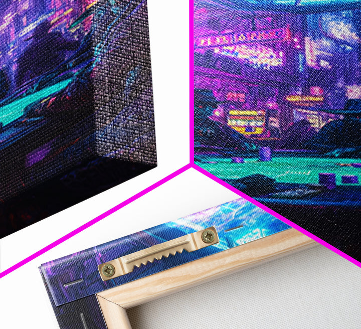 Cyberpunk Western Poker Game Wall Art, Neon Cowboy Canvas Print, Sci Fi Saloon Decor, Futuristic Man Cave Poster For Gaming Room Decor