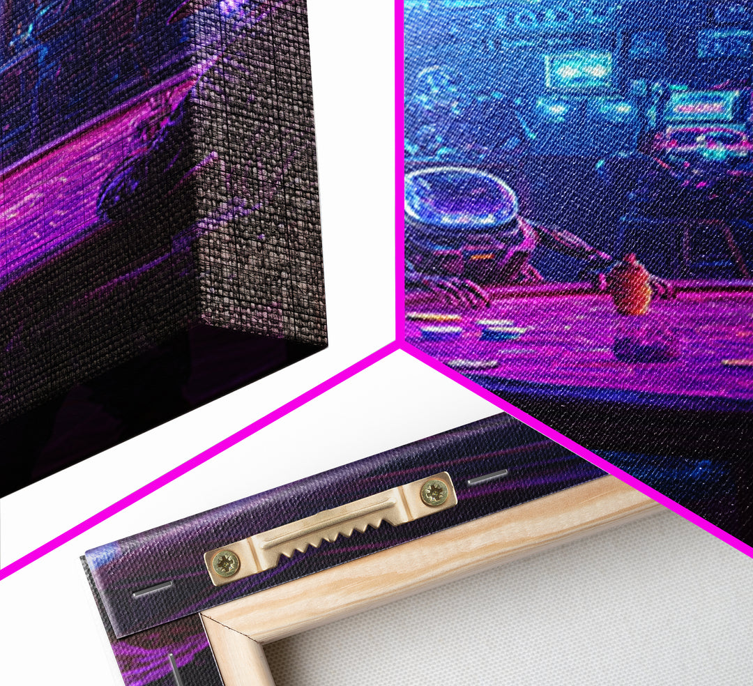 Neon Cyberpunk Poker Saloon Wall Art, Futuristic Western Canvas Print, Man Cave Decor, Game Room Art, Sci Fi Gift For Him