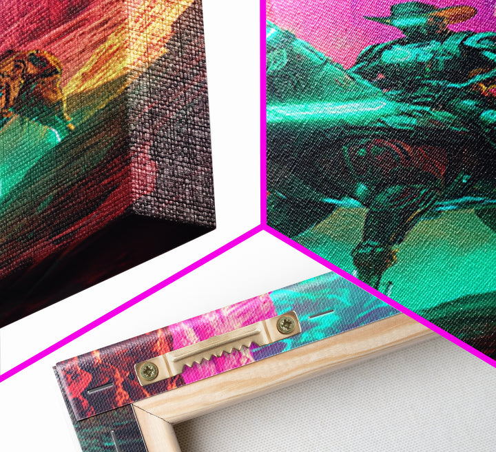 Neon Robot Cowboy In Red Desert Canyon Canvas Print, Cyberpunk Western Wall Decor, Futuristic Sci Fi Gaming Room Wall Decor