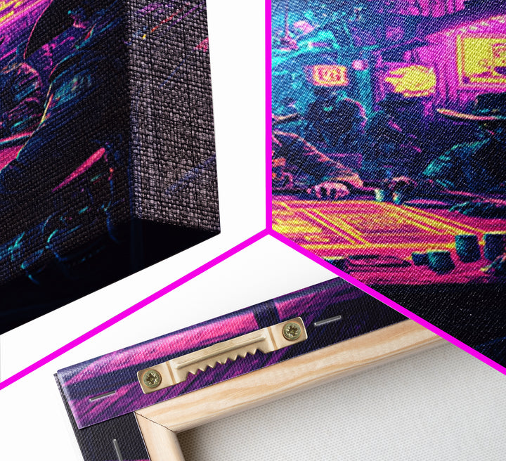 Neon Cyberpunk Cowboy Poker Wall Art, Futuristic Western Decor, Gaming Room Art, Man Cave Decor, Sci Fi Canvas Print, Gift For Him