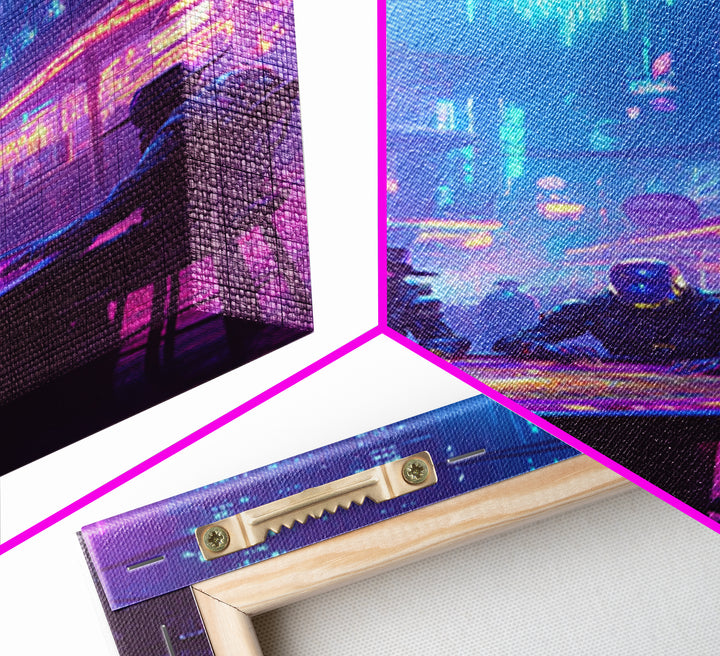 Cyberpunk Poker Table Under Neon Wall Art, Futuristic City Decor, Sci Fi Poster, Gaming Room Art, Man Cave Decor, Large Canvas Print