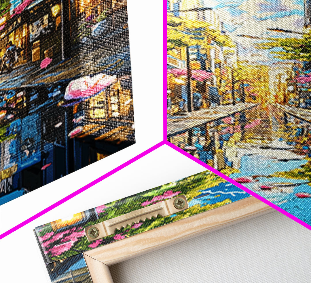 Cherry Blossom Rainy Tokyo Street Canvas Print, Japanese Wall Art, Urban Cityscape, Spring Gallery Wall Decor, Living Room Decor