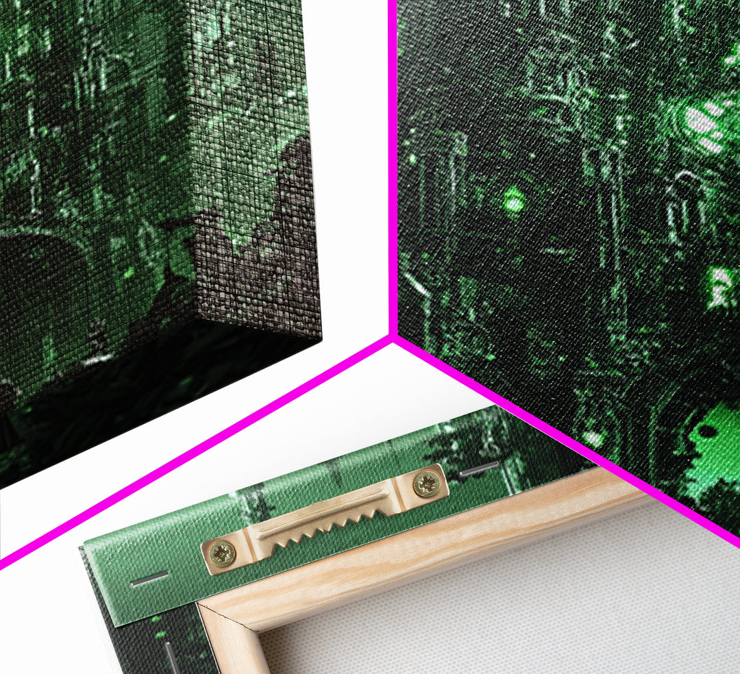 Emerald Gothic Citadel Framed Canvas Print, Dark Fantasy Wall Art, Green Castle Decor, Moody Office Art, Gothic Home Decor