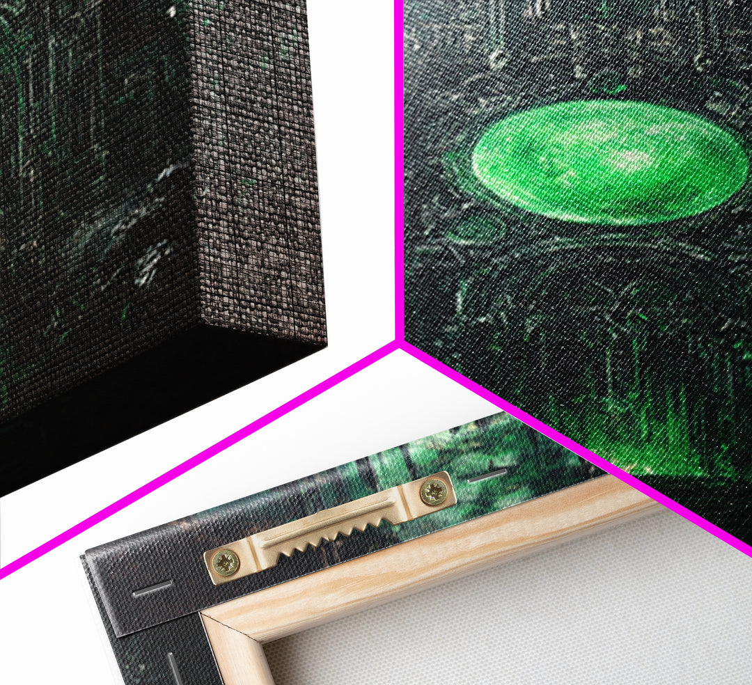 Emerald Orb Gothic Sanctuary Canvas Print, Dark Fantasy Wall Art, Occult Castle Decor, Moody Green Architecture Poster Print