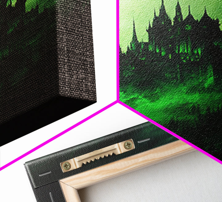Haunted Green Forest Castle Wall Art, Dark Fantasy Gothic Print, Moody Spooky Decor, Witchy Home Decor, Gothic Wall Decor Gift