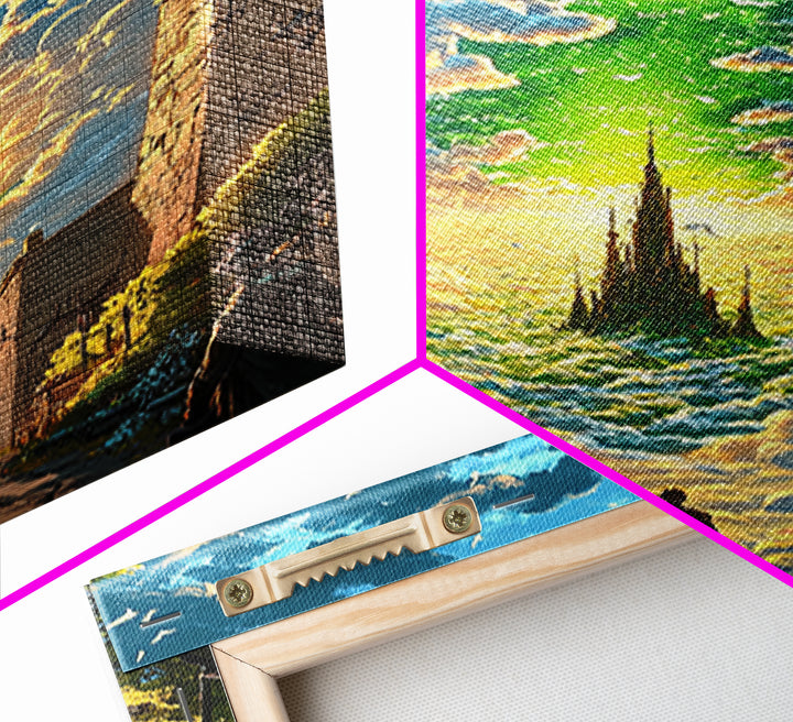 Emerald Sky Castle Above City Street Canvas Print, Surreal Fantasy Wall Art, Mystical Cloudscape, Home Office Decor, Unique Gift