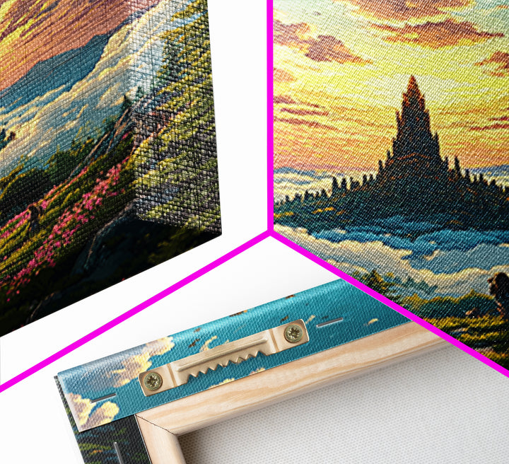 Golden Cloud Kingdom Spire At Sunrise Canvas Print, Fantasy Landscape Wall Art, Colorful Nature Art, Living Room Decor, Housewarming Gift