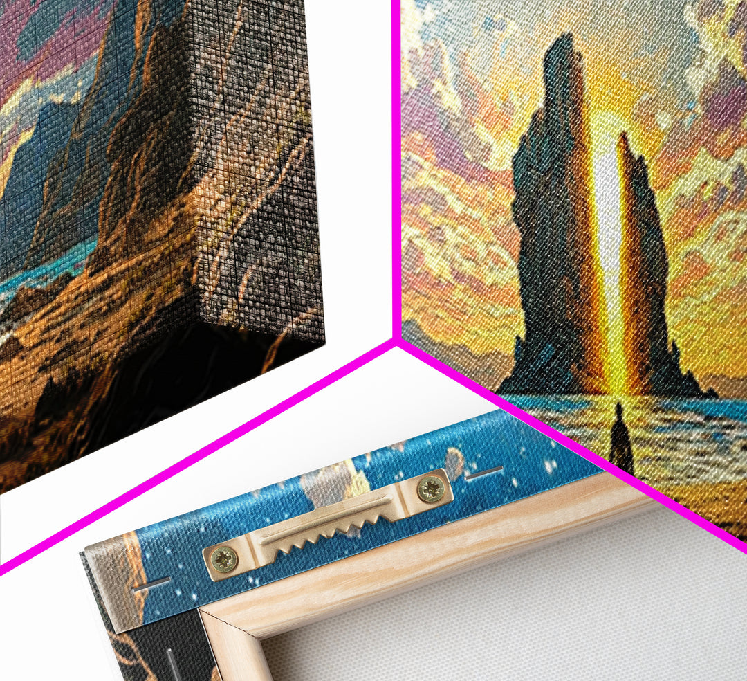 Golden Canyon Monolith At Sunrise Canvas Print, Epic Fantasy Landscape Wall Art, Modern Home Decor For Living Room Housewarming Gift