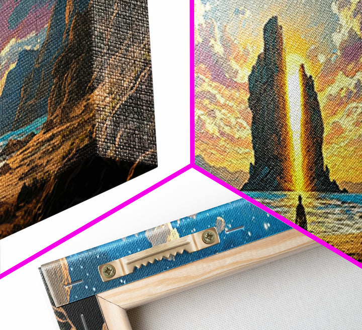 Golden Canyon Monolith At Sunrise Canvas Print, Epic Fantasy Landscape Wall Art, Modern Home Decor For Living Room Housewarming Gift
