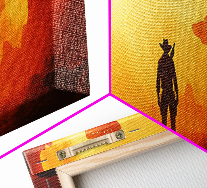 Orange Alien Canyon With UFOs And Cowboy Wall Art, Retro Sci Fi Western Canvas Print, Desert Landscape Decor Gift For Him