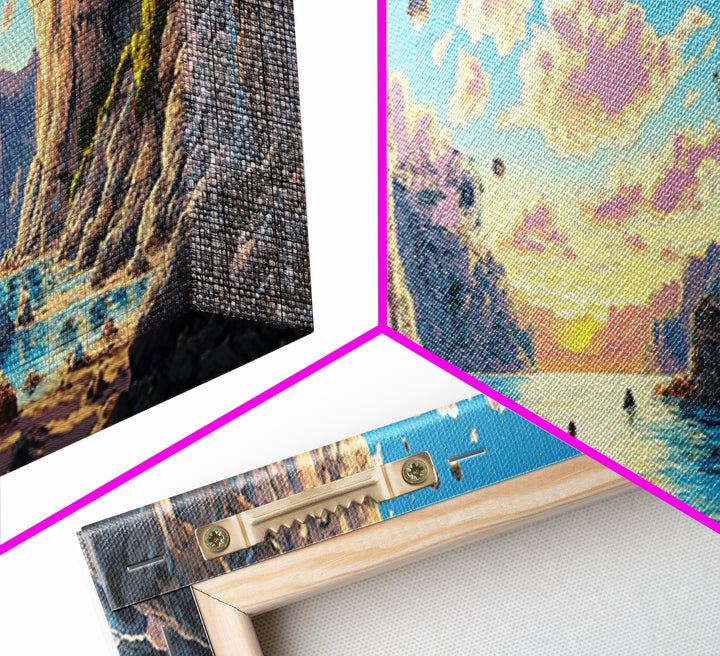 Alien Canyon Lagoon Canvas Print, Floating Rocks Fantasy Landscape, Panoramic Sci Fi Wall Decor, Large Modern Living Room Art