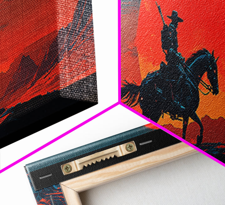 Lone Cowboy At Red Desert Sunset Wall Art, Western Landscape Canvas, Southwestern Decor, Large Horizontal Art Print, Ranch Home Decor