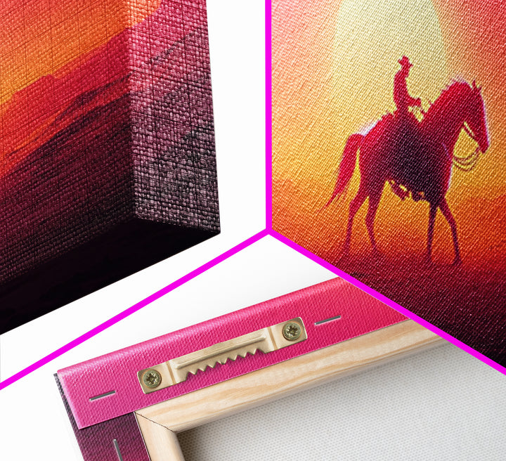 Silhouette Cowboy Riding Horse At Desert Sunset Wall Art, Western Landscape Print, Southwestern Decor, Gift For Him, Man Cave Decor
