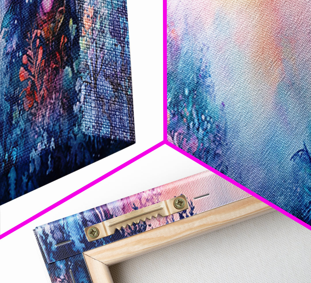 Enchanted Tropical Garden With Misty Pastel Light Wall Art, Botanical Watercolor Print, Whimsical Decor, Nature Wall Art