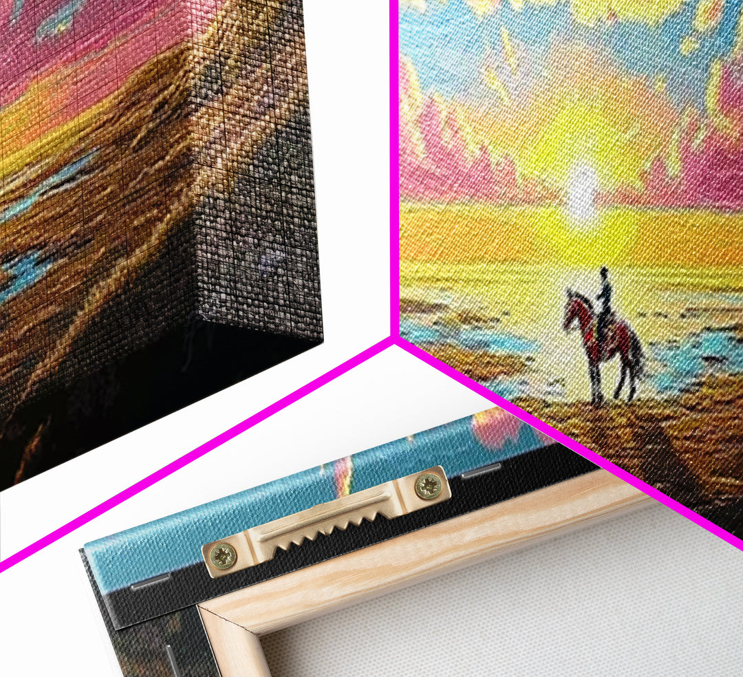 Lone Horse Rider On Sunset Beach Canvas Print, Western Coastal Wall Art For Ranch Decor, Gift For Him And Living Room Decor