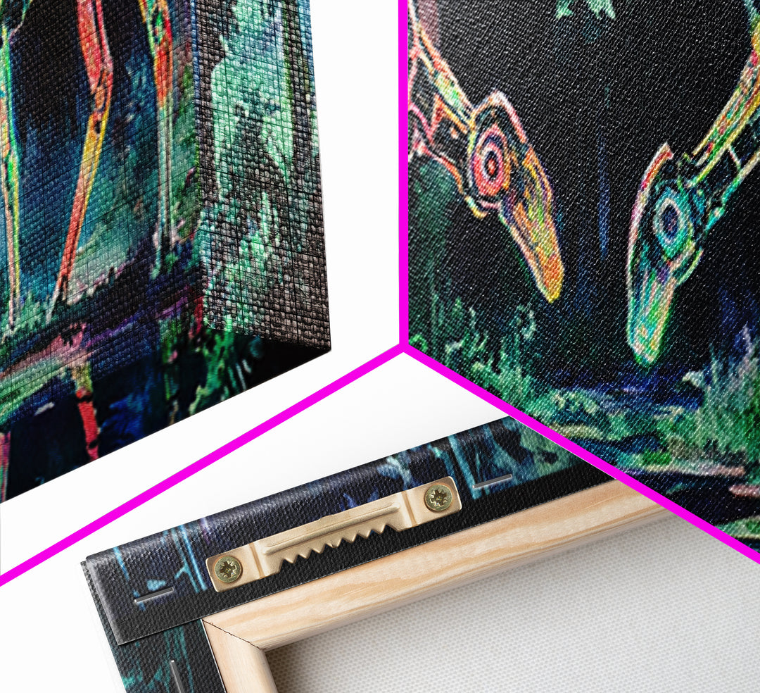 Neon Robotic Deer In Dark Forest Wall Art, Futuristic Canvas Print, Cyberpunk Decor, Sci Fi Art, Gaming Room Wall Decor, Gift For Him