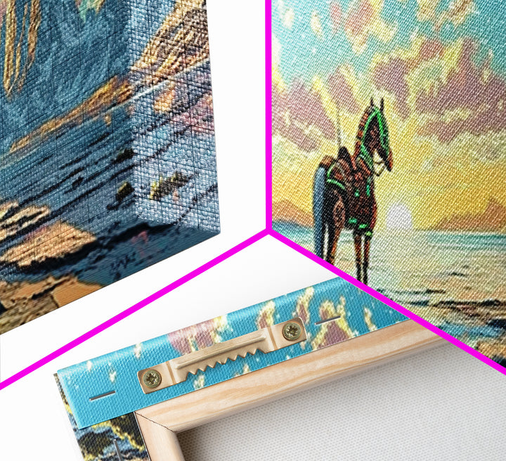 Solitary Horse At Alpine Sunrise Canvas Print, Panoramic Mountain Lake Wall Art, Western Decor, Living Room Decor, Home Decor