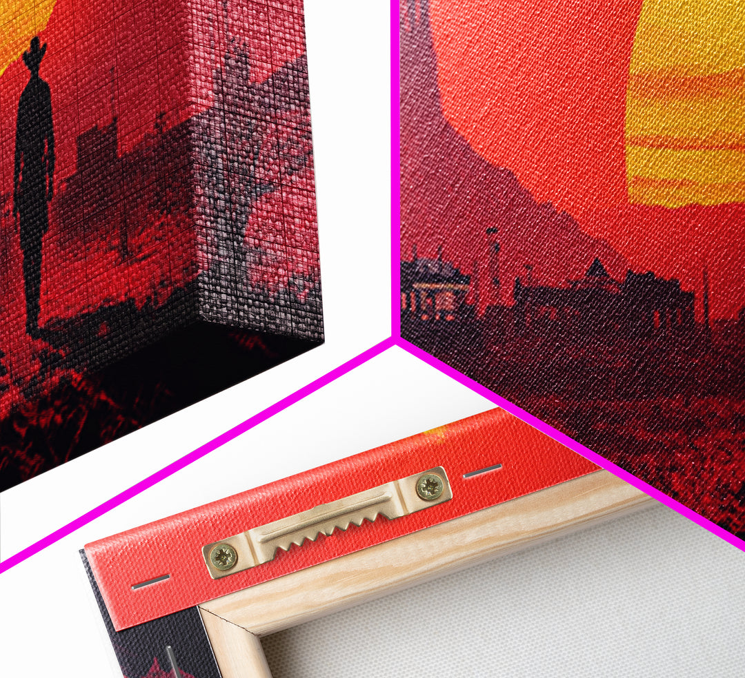 Red Western Cowboy Sunset Canvas Print, Desert Mesa Landscape Wall Art, Rustic Southwest Decor, Large Man Cave Gift Print