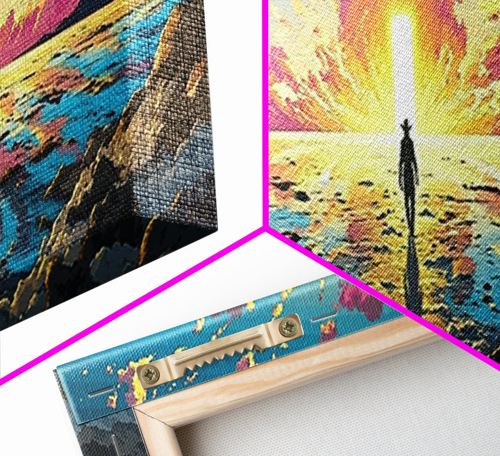 Vibrant Ocean Sunrise Explorer Canvas Print, Panoramic Sci Fi Seascape Wall Art For Coastal Bedroom Decor And Living Room