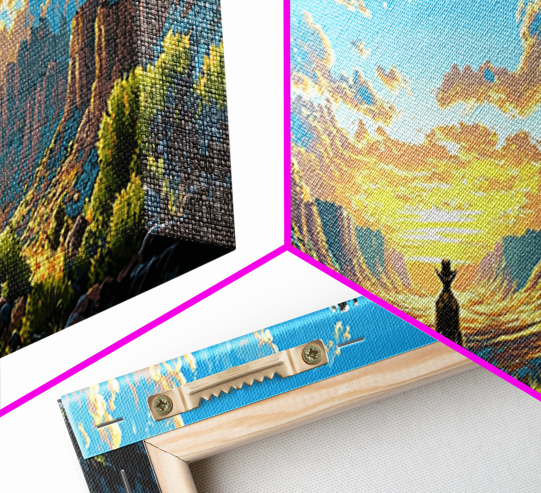 Sunlit Canyon Cowboy Wall Art, Panoramic Canvas Print, Southwestern Landscape, Western Decor, Large Living Room Wall Decor