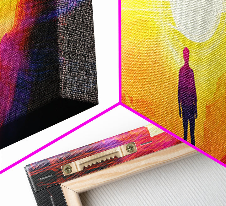 Lone Figure In Glowing Canyon Portal Canvas Print, Abstract Desert Landscape Wall Art, Modern Sci Fi Home Decor, Oversized Living Room Decor