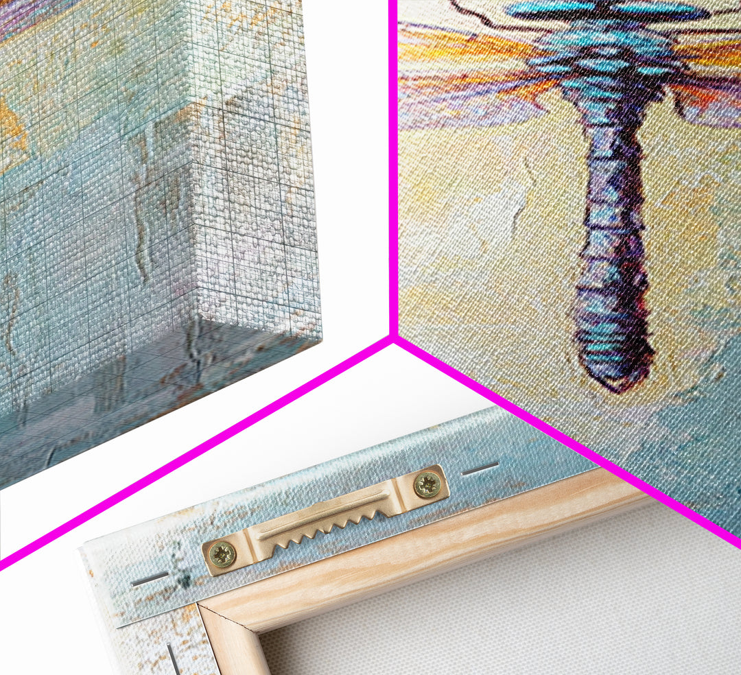 Iridescent Dragonfly Framed Canvas Print, Nature Wall Art, Insect Illustration, Coastal Blue Decor, Gift For Nature Lover