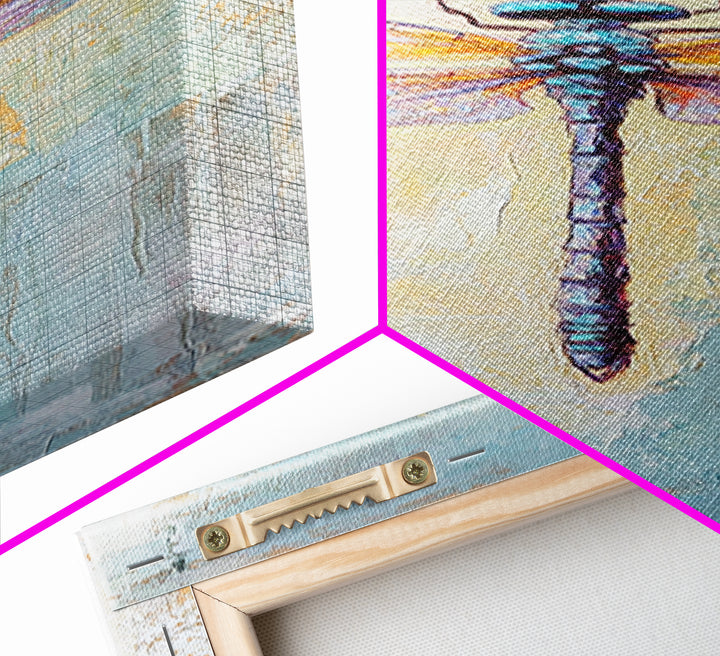 Iridescent Dragonfly Framed Canvas Print, Nature Wall Art, Insect Illustration, Coastal Blue Decor, Gift For Nature Lover