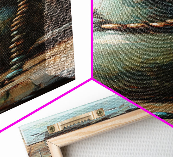 Turquoise Ceramic Vase With Beaded Necklace Canvas Print, Boho Wall Art, Still Life Painting, Eclectic Home Decor Gift For Her