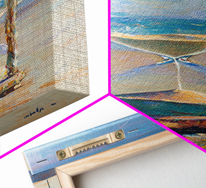 Beach Hourglass On Sandy Shore Canvas Print, Coastal Oil Painting, Nautical Ocean Wall Decor For Beach House Living Room