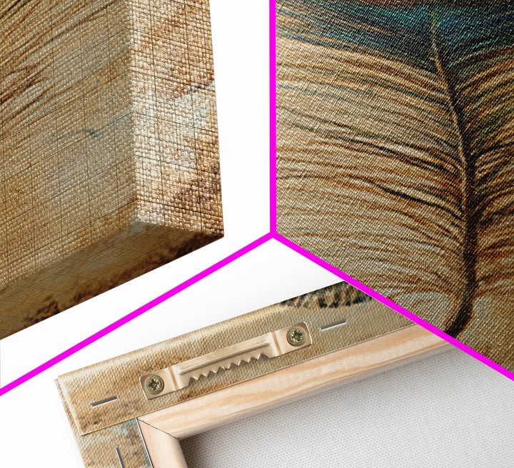 Peacock Feather Wall Art, Rustic Boho Canvas Print, Nature Inspired Art For Bedroom Decor And Cozy Living Room Decor And Home Decor
