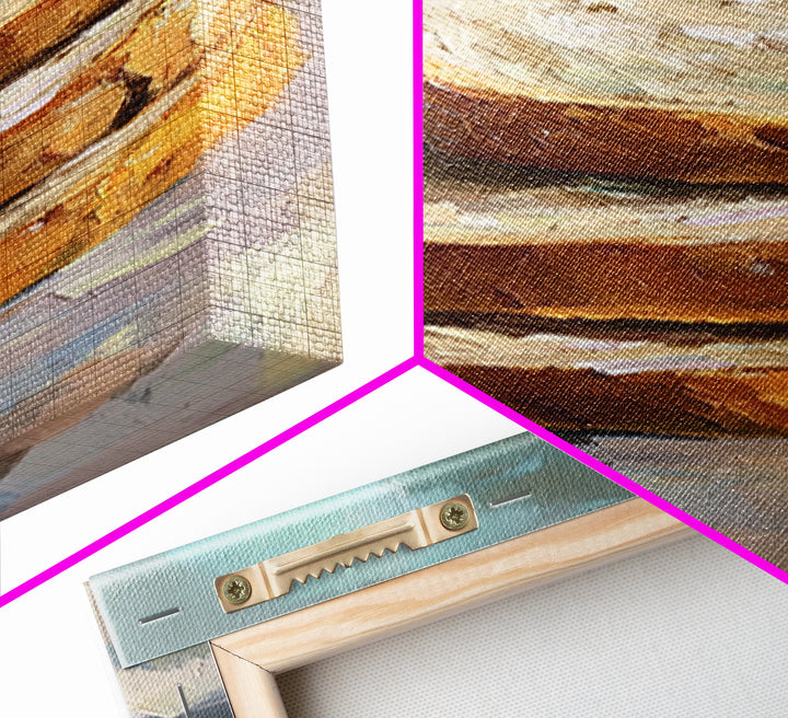 Stacked Crusty Bread Slices Canvas Print, Rustic Kitchen Wall Art, Food Still Life Painting, Bakery Decor Gift For Foodie