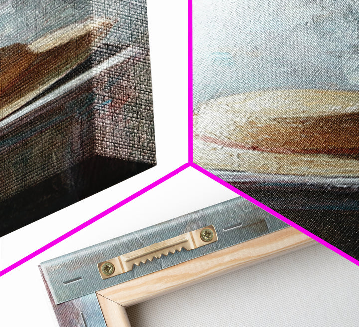 Straw Sun Hat On Weathered Table Canvas Print, Coastal Wall Art, Rustic Bedroom Decor, Neutral Farmhouse Home Decor Gift