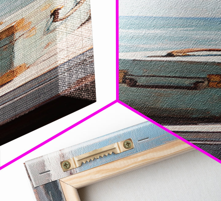 Blue Suitcase Ocean Window Canvas Print, Coastal Wall Art, Beach House Decor, Travel Inspired Living Room Wall Decor Gift