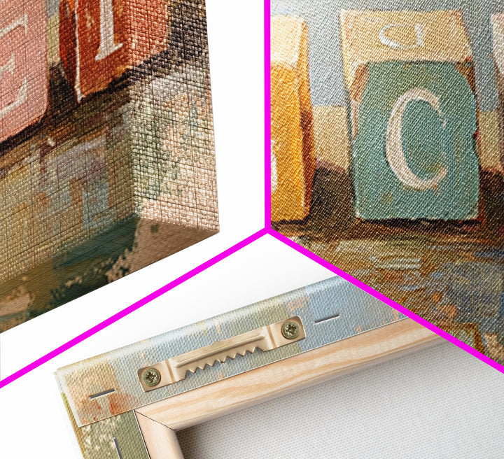Pastel Alphabet Baby Blocks Wall Art, Nursery Canvas Print, Playroom Decor, Baby Shower Gift, Kids Room Wall Decor, Neutral Home Decor