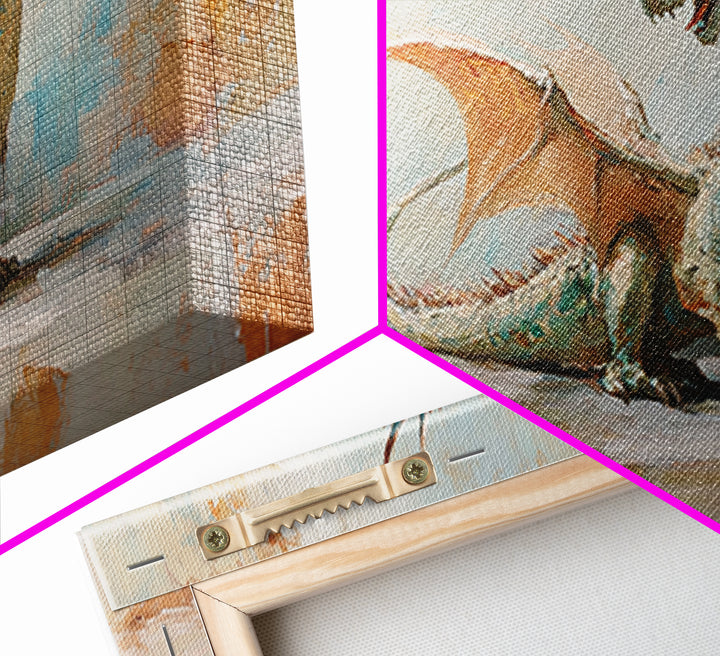 Small Dragon And Goblet Wall Art, Fantasy Canvas Print, Mythical Creature Decor, Kids Room Art, Unique Gift For Him, Nursery Wall Art