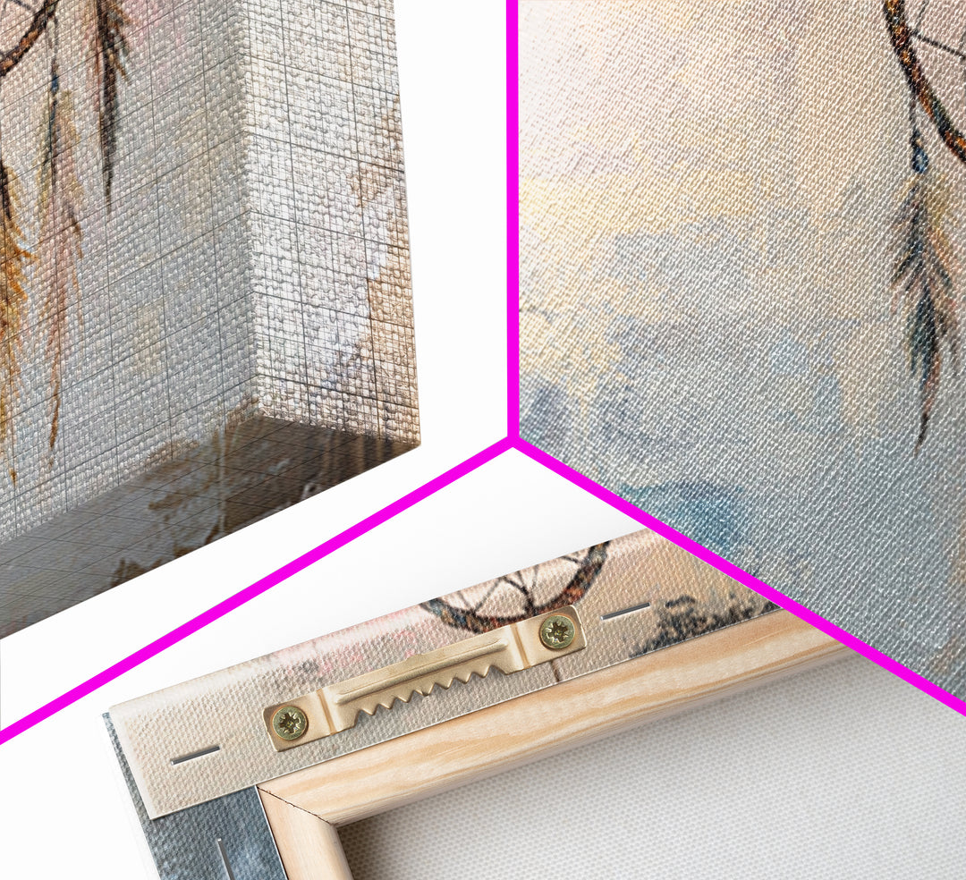 Boho Dreamcatcher Feathers Wall Art, Southwestern Canvas Print, Neutral Bedroom Decor, Spiritual Gift, Rustic Home Decor