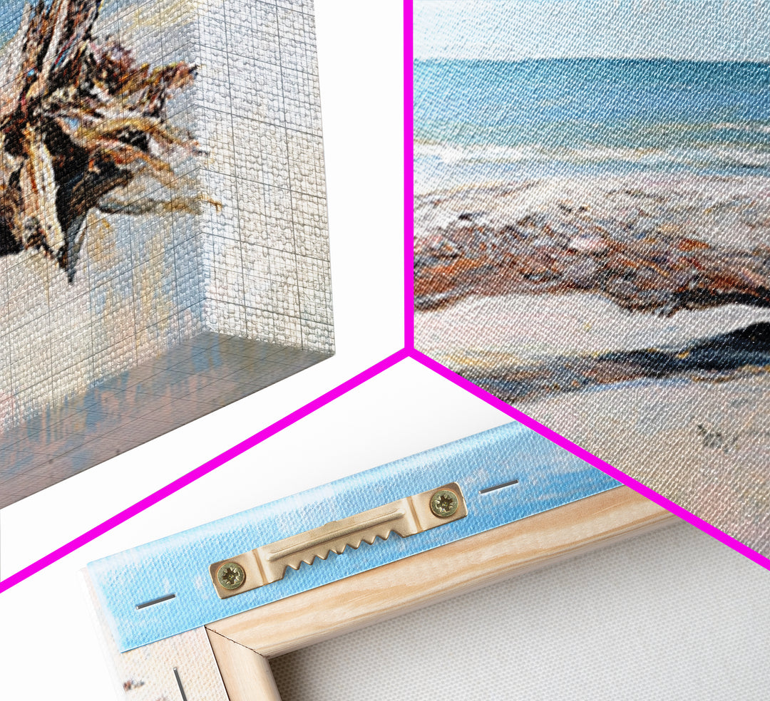 Weathered Driftwood On Beach Wall Art, Coastal Canvas Print, Ocean Landscape Art, Beach House Decor, Seaside Wall Decor Print