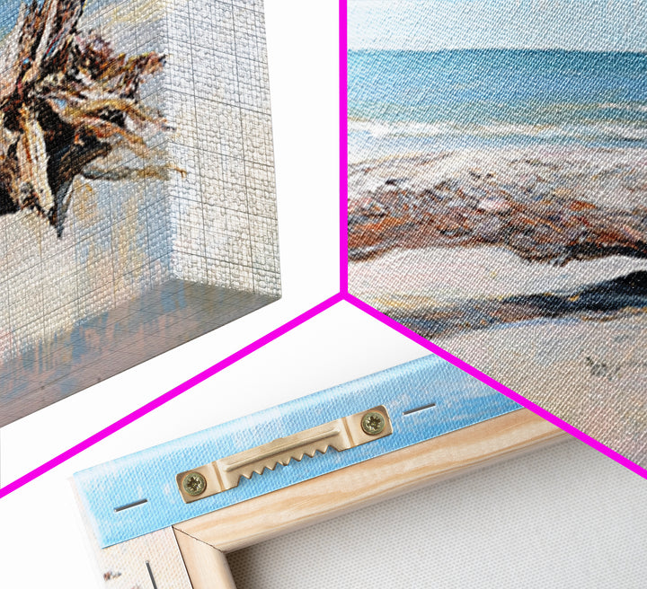Weathered Driftwood On Beach Wall Art, Coastal Canvas Print, Ocean Landscape Art, Beach House Decor, Seaside Wall Decor Print