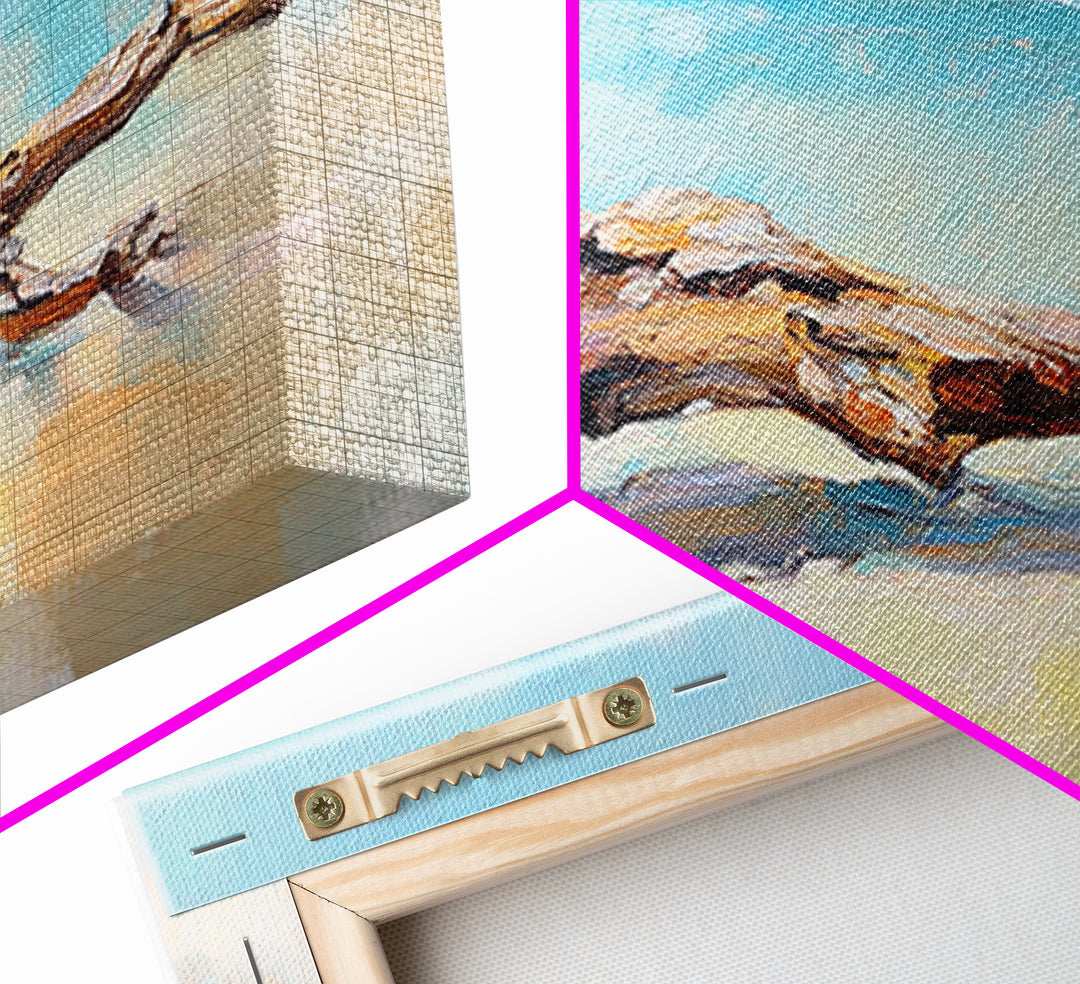 Sunlit Driftwood On Turquoise Shore Wall Art, Coastal Canvas Print, Beach House Decor, Ocean Art, Nautical Home Decor, Living Room Decor
