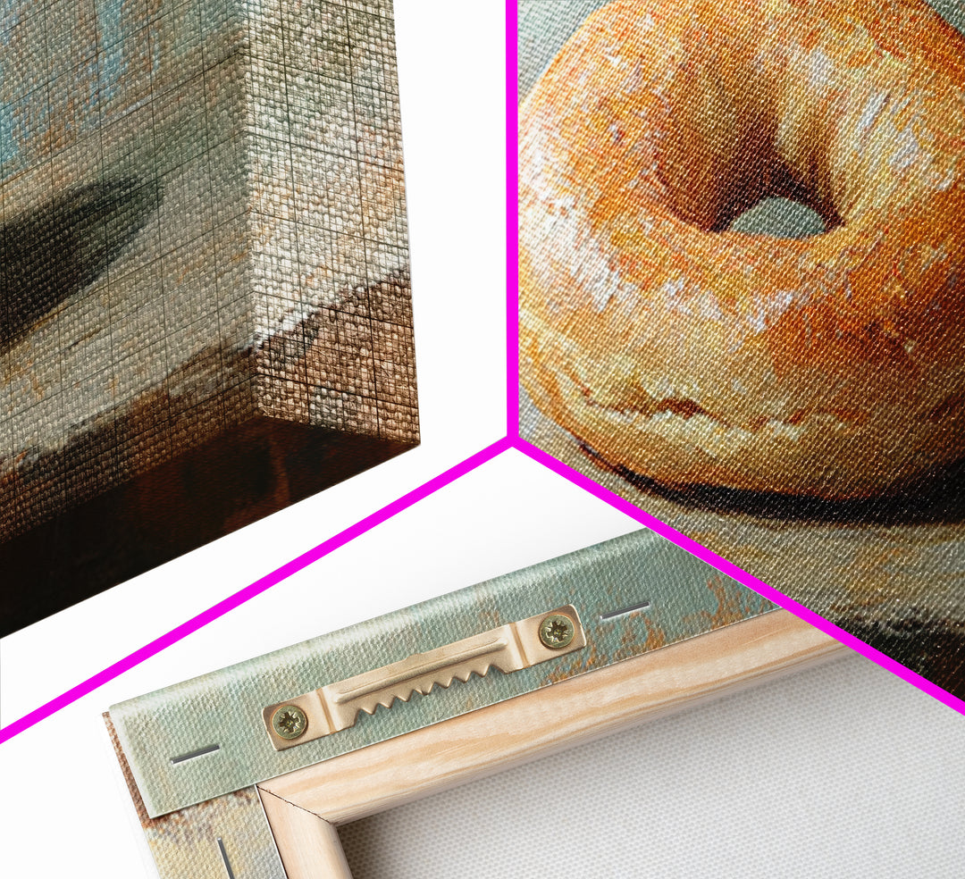 Glazed Bagel Still Life Canvas Print, Bakery Cafe Wall Art, Cute Kitchen Decor, Food Lover Gift, Rustic Dining Room Print
