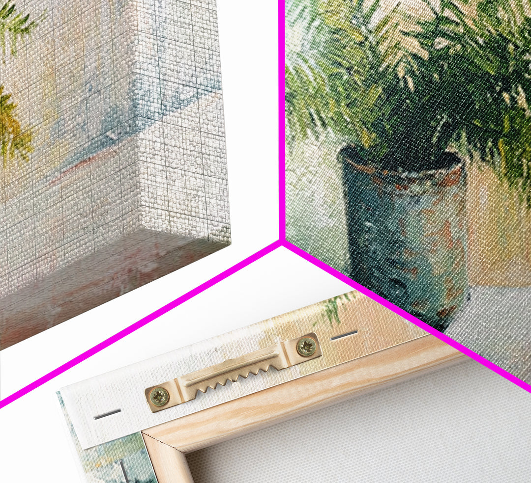 Potted Fern Plant In Textured Green Light Canvas Print, Botanical Wall Art, Nature Wall Decor, Japandi Home Decor, Office Decor