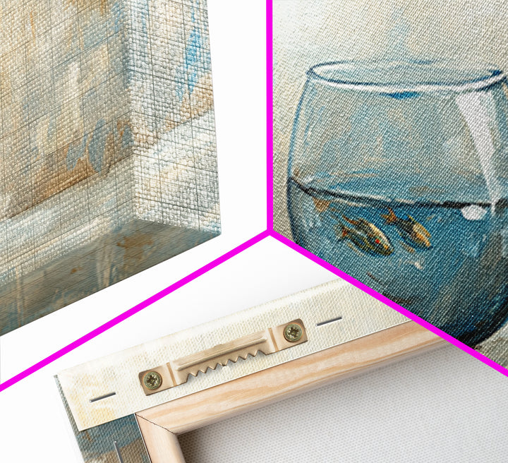Goldfish Bowl Still Life Canvas Print, Coastal Wall Art, Ocean Animal Art, Neutral Home Decor, Bathroom Wall Decor Gift Idea