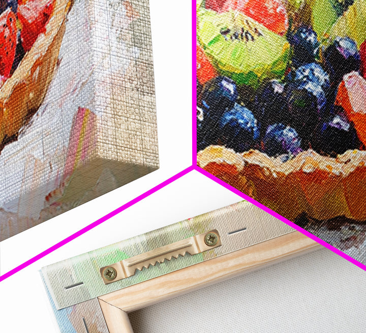 Colorful Fruit Tart Still Life With Strawberries, Framed Canvas Print, Kitchen Wall Art, Dessert Art, Cafe Decor, Foodie Gift