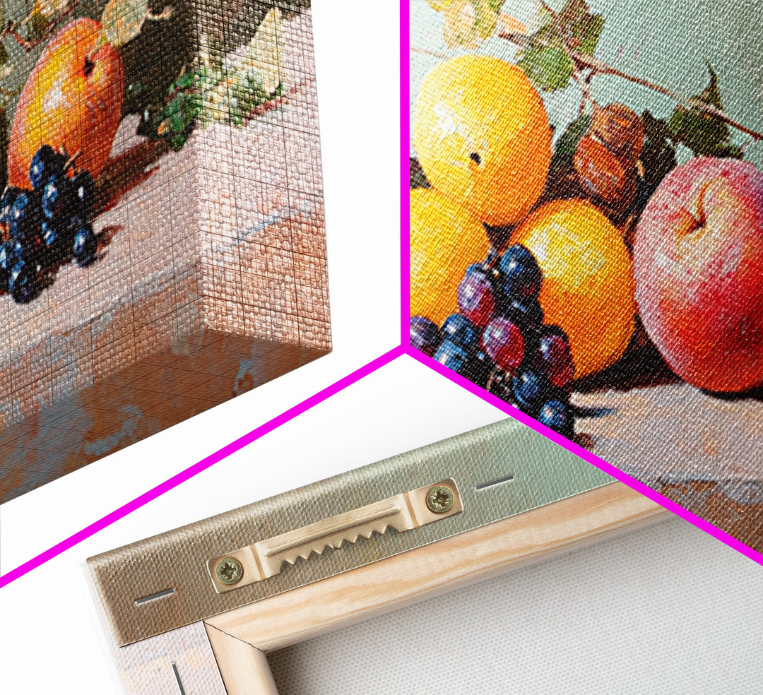 Oranges Grapes Apple Still Life With Butterfly, Canvas Print, Fruit Art, Kitchen Wall Art, Botanical Decor, Dining Room Print
