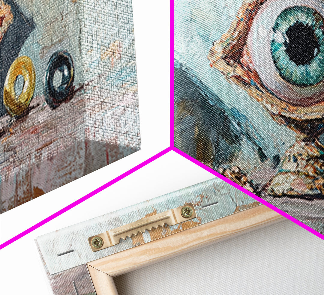 Surreal Blue Eye Relic And Antique Urn Wall Art, Mystical Eclectic Framed Canvas Print, Dark Academia Office Decor For Library