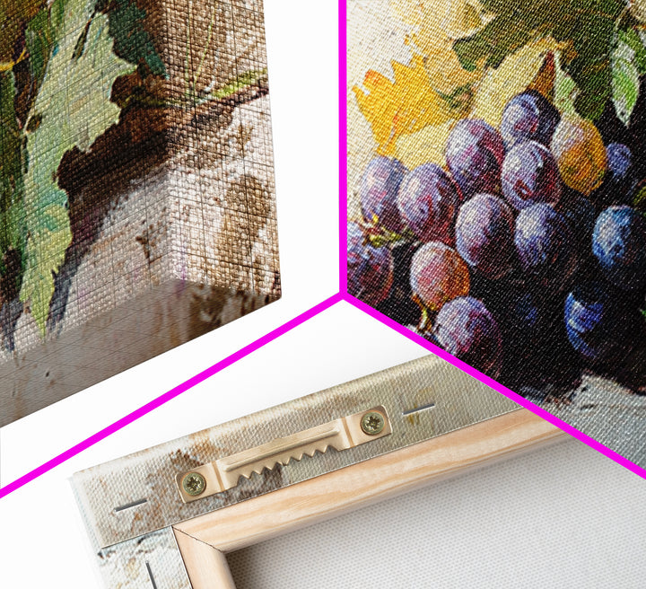 Purple Grapes Still Life Canvas Print, Rustic Kitchen Wall Art, Vineyard Decor, Wine Country Print, Farmhouse Dining Room