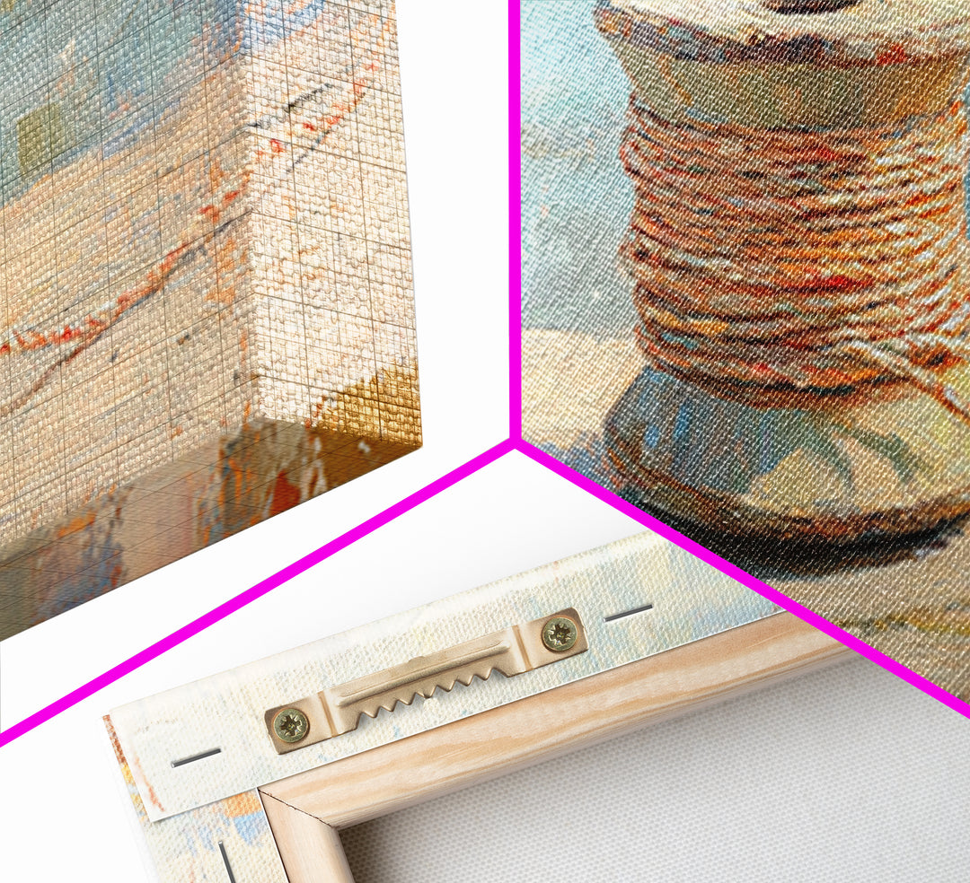 Orange Twine Spool By Blue Window Wall Art, Nautical Canvas Print For Coastal Decor, Rustic Home Decor And Office Decor Gift