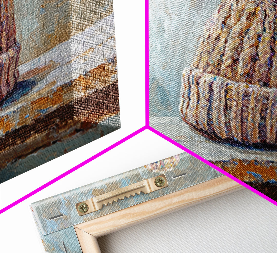 Cozy Knit Beanie Still Life Wall Art, Winter Cabin Decor, Rustic Canvas Print, Neutral Bedroom Art, Gift For Her, Housewarming Gift