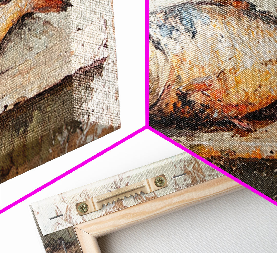 Rustic Whole Fish Still Life Canvas Print, Coastal Kitchen Wall Art, Seafood Decor, Nautical Home Decor, Gift For Him, Wall Decor